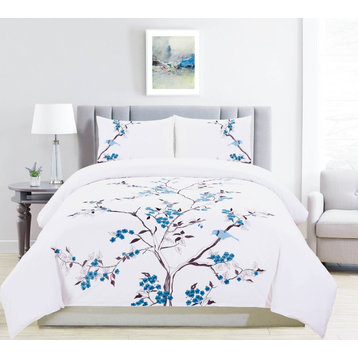 Cherry Garden Cotton Embroidered 3-Piece Duvet Cover Set