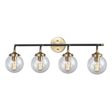 Boudreaux 4 Vanity Matte Black/Antique Gold