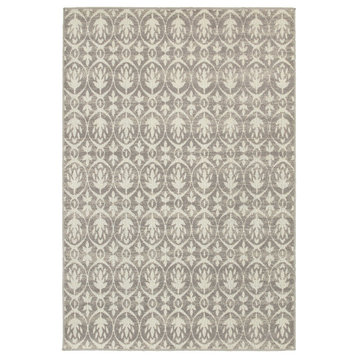 Hermosa Indoor and Outdoor Distressed Leaf Gray and Ivory Rug, 9'10"x12'10"