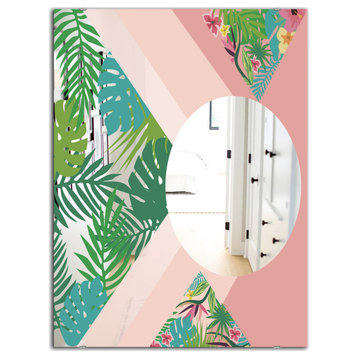 Designart Tropical Mood Pink 3 Tropical Decorative Modern Wall Mirror, 28x40