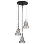 Troy Lighting - Menlo Park Pendant Cluster, Deep Bronze, Historic Clear Pressed Glass - The weathered, urban elements of Menlo Park serve as an audacious ode to the Industrial Age. Capturing both contemporary and rustic aesthetics, Menlo Park is suspended by stainless steel and solid brass turnbuckle-style cables, and a circular hand-worked iron base in old silver. Historic pressed glass insulators function to complement the early electric style lamps.