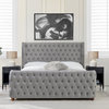 Brooklyn Tufted Wingback Shelter Headboard and Footboard Panel Bed, Opal Grey Velvet, King