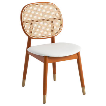 LeisureMod Holbeck Modern Dining Chair with Wood Legs and Wicker Back, White
