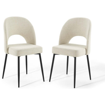 Rouse Dining Side Chair Upholstered Fabric Set of 2, Black Beige