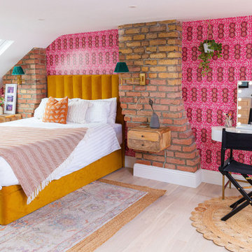 Bold Bedroom with Vibrant Pink Wallpaper