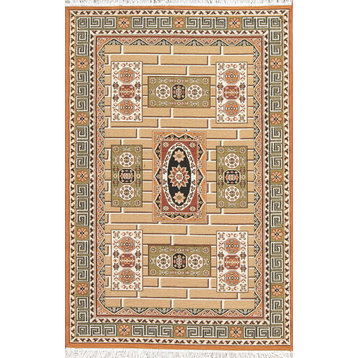 Traditional Turkish Kilim Flat-Woven Oriental Area Rug Jute, Brown, 7'0"X5'4"