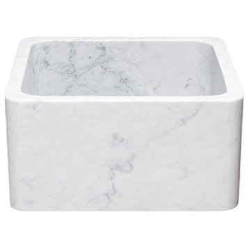 17" Farmhouse Kitchen Sinks, Reversible, Carrara White Marble