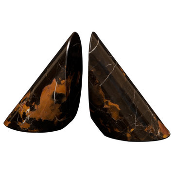 Coronet Collection Black and Gold Marble Bookends, Black and Gold Marble