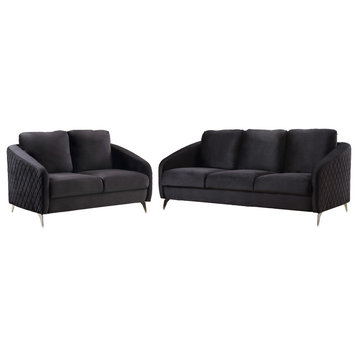 Sofia Black Velvet Fabric Sofa Loveseat Living Room Set