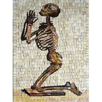 Skeleton Praying Marble Mosaic, 15"x20"