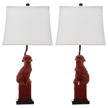Safavieh Foo 28.5" High Dog Table Lamps, Set of 2, Red