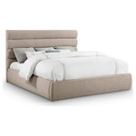 Meridian Furniture - Adam Upholstered Bed, Beige, King, Linen Textured Fabric - Modernize your space with the Adam beige linen textured fabric king bed, designed to bring both comfort and style. The deep channel tufting on the headboard adds a luxurious touch, while the option to add extra panels allows you to increase the headboard height, creating a striking focal point in your room. This versatile bed combines style, texture, and customization for the ultimate statement piece.