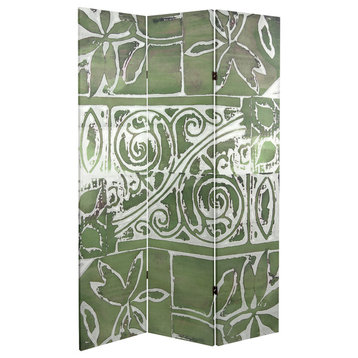 6' Tall Double Sided Green Oliva Canvas Room Divider