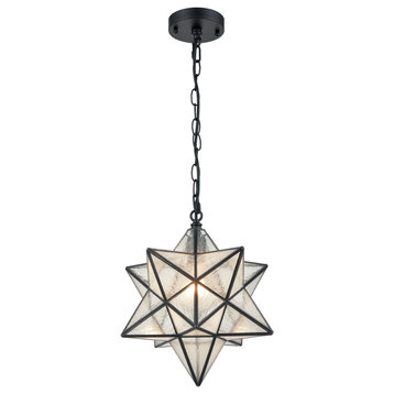 Moravian Star Pendant Light Star Glass Lights With Chain, Seeded Glass, 14"