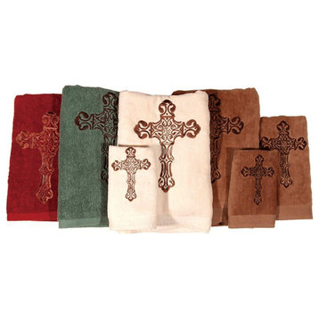 Embroidered Cross Towel Set, Mocha, 3 Piece, Turquoise