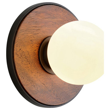 Cadet 1 Light Wall Sconce - Black and Natural Acacia Finish - White Glass