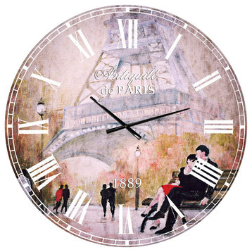 Love in Paris Vi Romantic French Country Oversized Metal Clock, 36x36