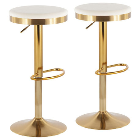 Dakota Upholstered Barstools, Set of 2, Gold Steel/Cream Velvet