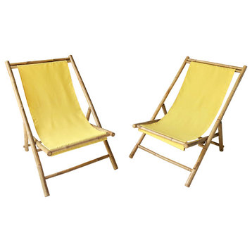 Folding Bamboo Relax Sling Chair - Set of 2, Yellow