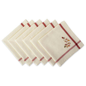 DII Natural Embroidered Fall Leaves Bordered Napkin, Set of 6