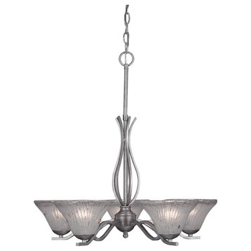 Revo 5 Light Chandelier In Aged Silver, 7" Frosted Crystal Glass