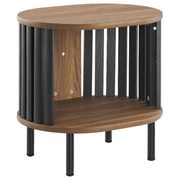 Modway Fortitude Wood Side Table with Open Center Storage in Walnut/Black