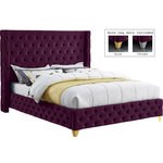 Meridian Furniture - Savan Velvet Upholstered Bed, Purple, King - Bring luxury to the forefront when you add this Savan velvet king-size bed to your room. Upholstered in rich purple velvet from the top of its super-high headboard down to its footboard, this beautiful bed features deep button tufting and a wingback detail to make it a true standout in your space. This luxe bed comes with two sets of legsincluding both gold and chrome optionsso you can customize it to completely coordinate with other items in your space. Full slats are included so that you can set it up and start using it right away.