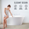 Vanity Art 59" X 30" Non-Slip Freestanding Soaking Bathtub, White/Classic Chrome, 59" Soaking