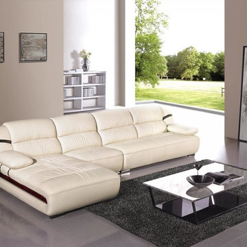 Modern Cream Leather Sectional Sofa with Chaise