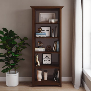 Amherst SOLID WOOD 5 Shelf Bookcase, Russet Brown
