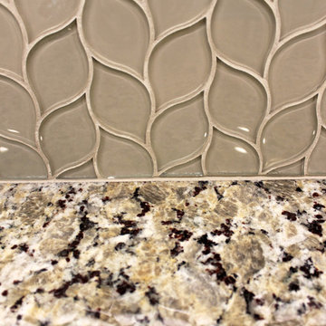 Cream Kitchen with Green Island with Butcher Block Countertop