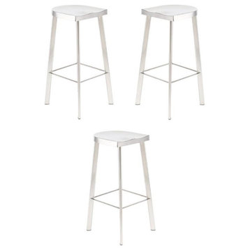 Home Square Icon 25" Metal Backless Counter Stool in Silver - Set of 3