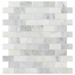 Rocky Point Tile Co - Studio Marble Polished 1 x 2 Mini Brick Mosaic Tiles - Bianco Macchiato - Sample - You are purchasing a sample swatch of Studio Marble Polished 1" x 2" Mini Brick Mosaic Tiles - Bianco Macchiato. The Studio Marble Series is stunning! It is primarily white in color with a variety of beautiful gray veining, a great addition to any project! Install this tile as the focal point of your backdrop or pair it with another tile to create a marble masterpiece! If our Studio Marble Series is what you have been searching for, we have 15 dimensions, chair rail, pencil trim and 3 dimensions in our matching Bianco and Nero look available with a touch of classy black. No matter what you are searching for, you are sure to find it here!