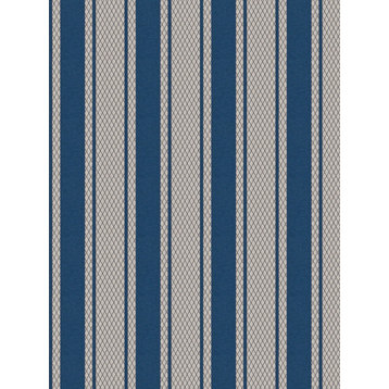 Indigo Blue Off White Jacquard Pattern Stripes Contemporary Mo Upholstery Fabric