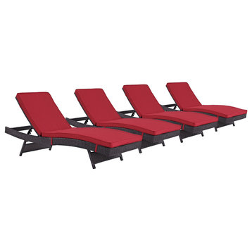 Convene Chaise Outdoor Upholstered Fabric, Set of 4, Espresso Red