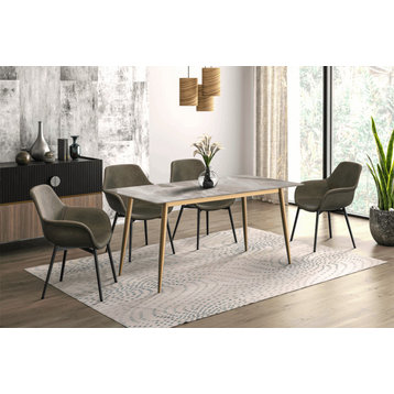 LeisureMod Zayle Dining Table With a 71" Rectangular Top and Gold Steel Base, Deep Gray