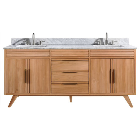 Avanity Taylor 73" Vanity Combo, Natural Teak, Carrara White Marble Top