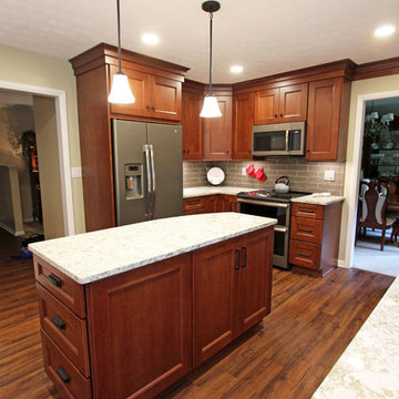 Transitional Cherry Kitchen with Beige and White Quartz Countertop ~ Akron, OH