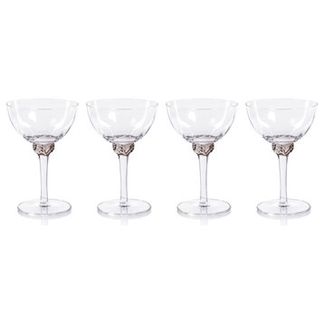 Cambrai 4-Piece Martini / Cocktail Optic Glass Set, Smoky Gray