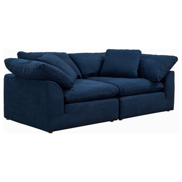 Sunset Trading Cloud Puff Fabric Slipcover for 2-Piece Large Loveseat in Navy