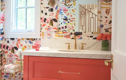 Colorful Confetti Wallpaper in a Cheerful Powder Room