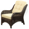 Jam Natural Rattan Wicker Handmade Chair Dark Brown Color, Cream Cushion
