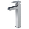 Contemporary Single Handle Waterfall Spout Bathroom Vessel Sink Faucet, Chrome