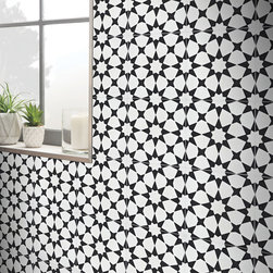 Moroccan Mosaic and Tile House - 8"x8" Medina Handmade Cement Tile, White/Black, Set of 12 - Wall And Floor Tile