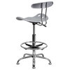 MFO Vibrant Silver and Chrome Drafting Stool with Tractor Seat