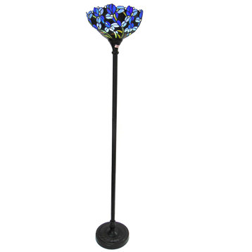 NATALIE, Tiffany-style 1 Light Iris Torchiere Floor Lamp, 14.5" Shade