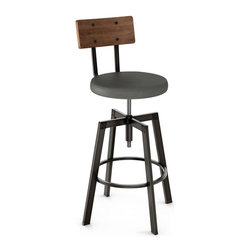 Architect Adjustable Stool with Wood Back &ndash; 25⅞&rdquo; up to 31&frac14;&rdquo; by Amisco - Bar Stools And Counter Stools