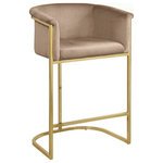 Meridian Furniture - Donatella Velvet Upholstered Stool, Beige - Complement your contemporary home furnishing with this Donatella Beige Velvet Stool from Meridian Furniture. Its curved design and rich beige velvet upholstery provides a comfortable, soft, luxurious seat for you to relax in, while also adding a touch of elegance to your living space. Its gold steel base adds the perfect balance to the stool's soft beige color, in addition to holding the stool up to counter height and providing durable support for years to come.