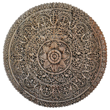 Carved Round Teak Lotus Mandala