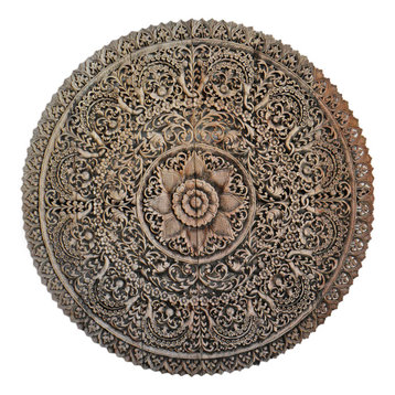 Carved Round Teak Lotus Mandala
